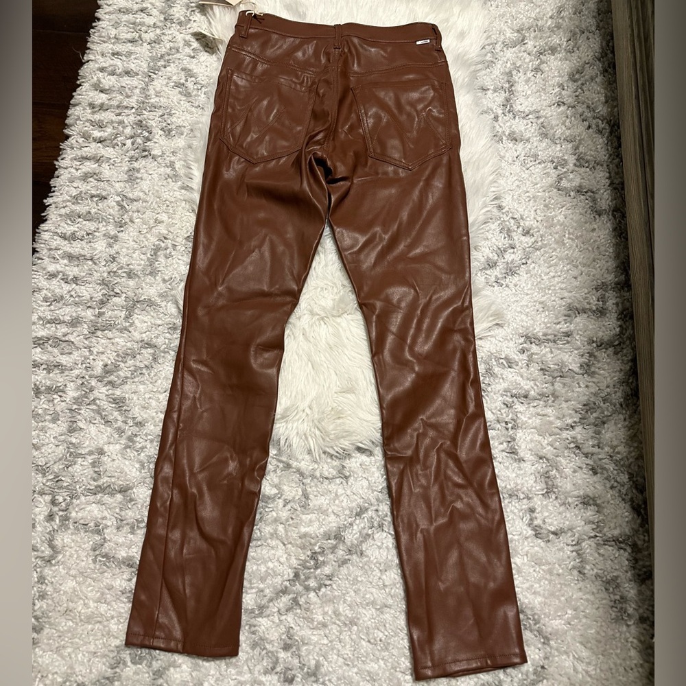 MOTHER Rail Skimp Coated Pants NWT 28 High Rise Leather Look Slim Straight - Picture 14 of 16